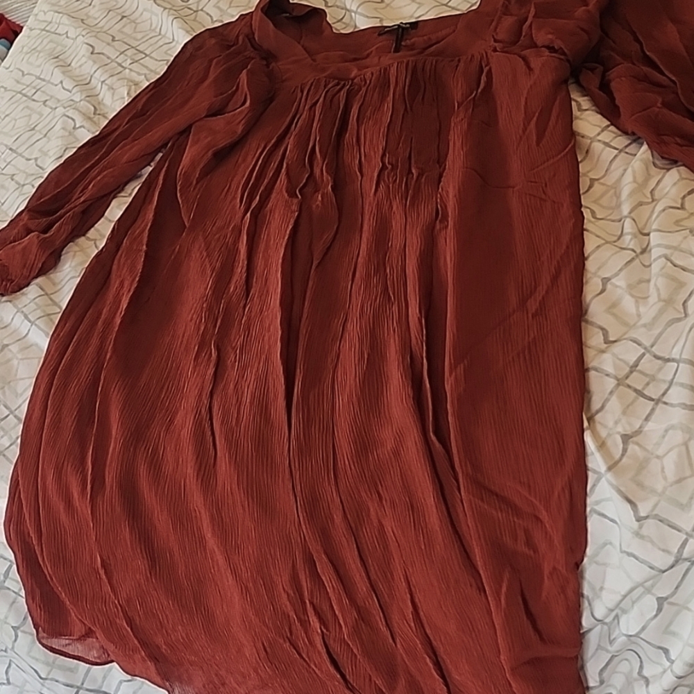 Massimo Dutti square neck rust floaty dress